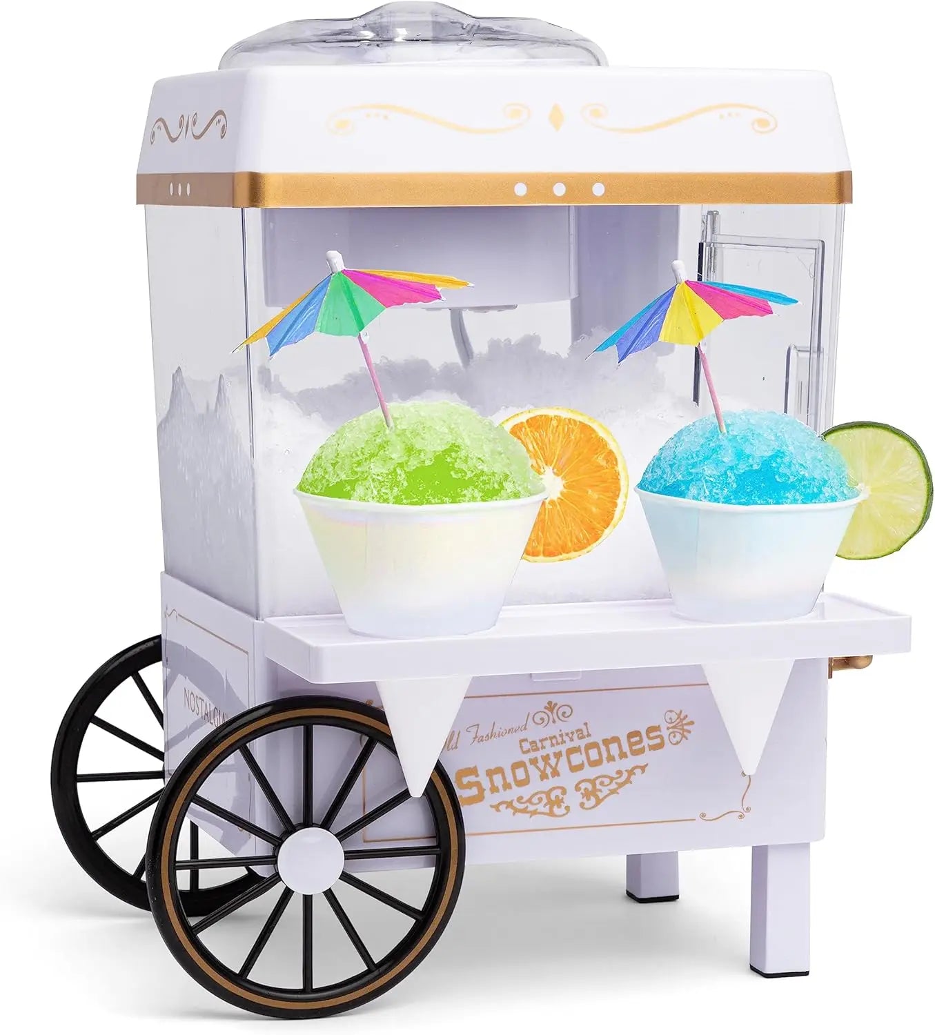 Snow Cone Shaved Ice Machine - Retro Table-Top Slushie Machine Makes 20 Icy Treats - Includes 2 Reusable Plastic Cups &amp