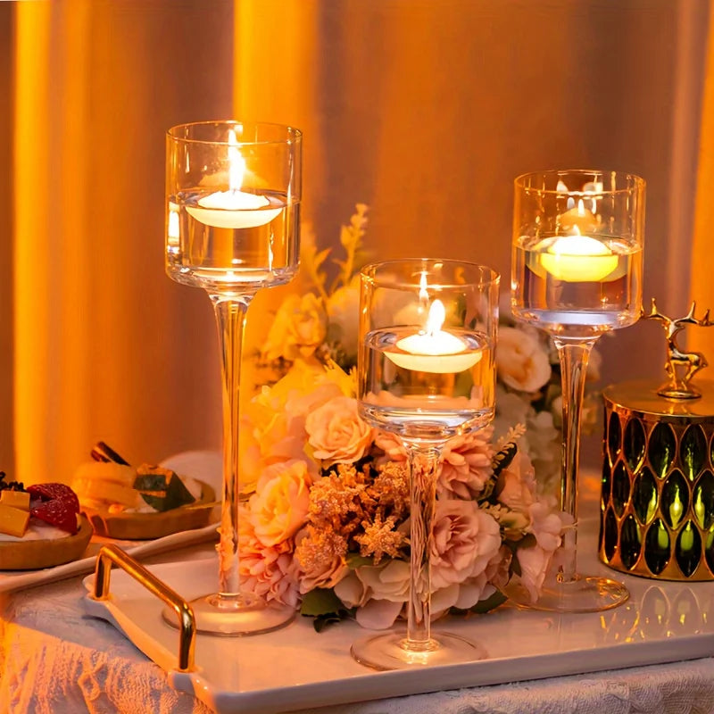 Glass Tealight Candle Holders Set of 3 for Wedding Decor