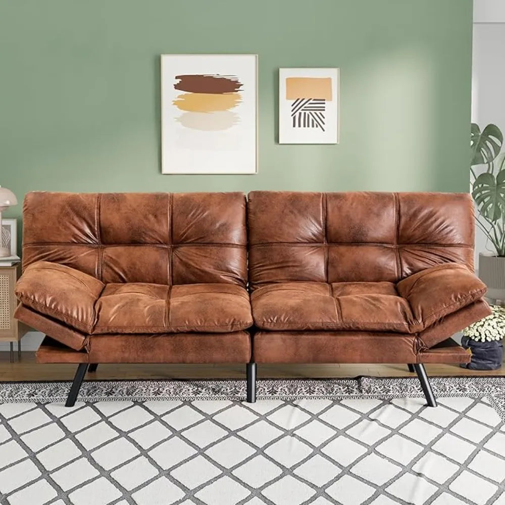 71" L Covertible Futon Sofa Bed,Faux Leather Futon Couch, Memory Foam Modern Loveseat Sleeper, Small Splitback Sofa C Customized