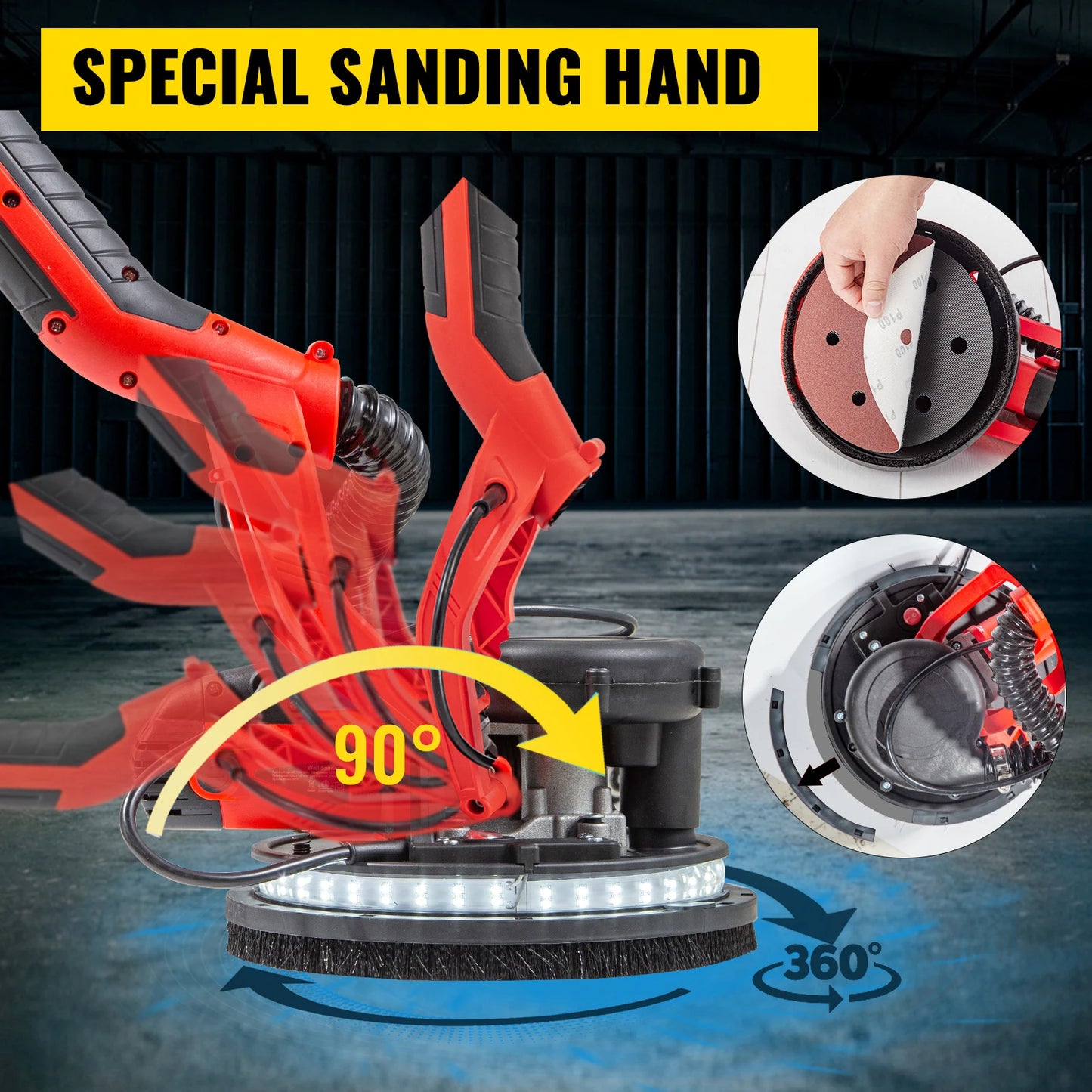 SucceBuy 850W Drywall Sander, Variable Speed 800-1750 RPM, Foldable Sheetrock Sander With Telescoping Handle