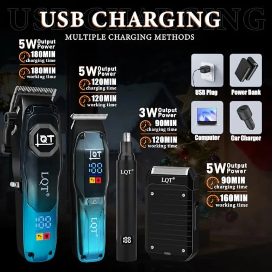 TLXTElectric Professional-Grade Cordless Beard Trimmer Kit With Nose-Trimmer LED-Display