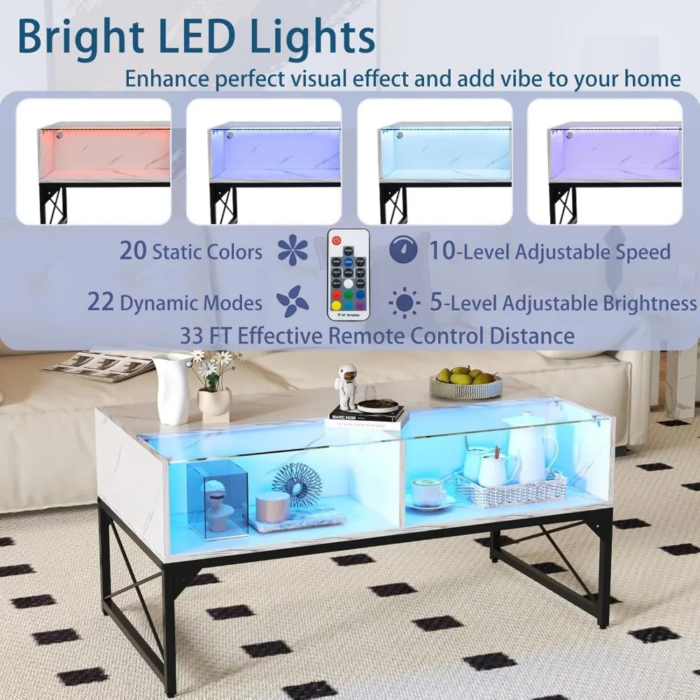LED Coffee Table With 4 Storage Cubes And Adjustable Lighting