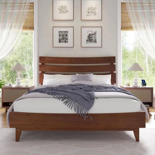 Solid Wood Platform Bed With Slats No Box Spring