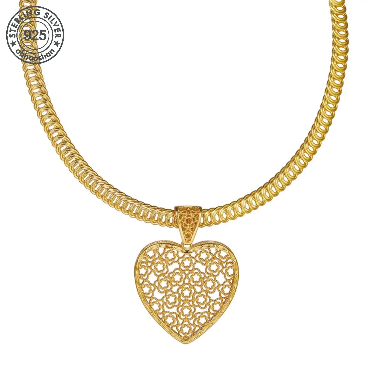 925 Silver Two Piece 18K Gold Plated Boho Heart Jewelry