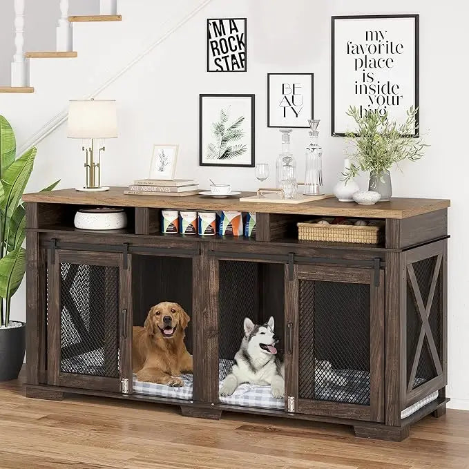 Dog Crate Furniture For Two Dogs With Storage Drawers