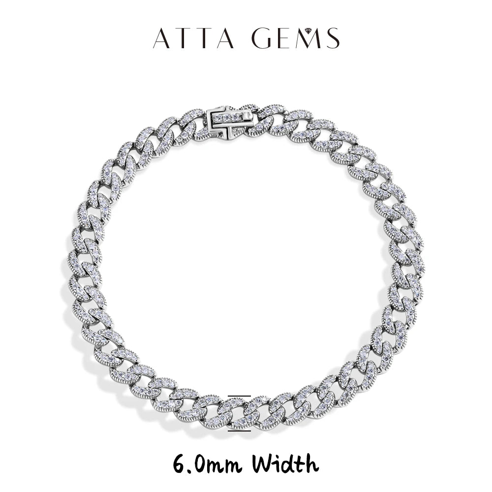 ATTAGEMS Moissanite Cuban Chain Sterling Silver Bracelet