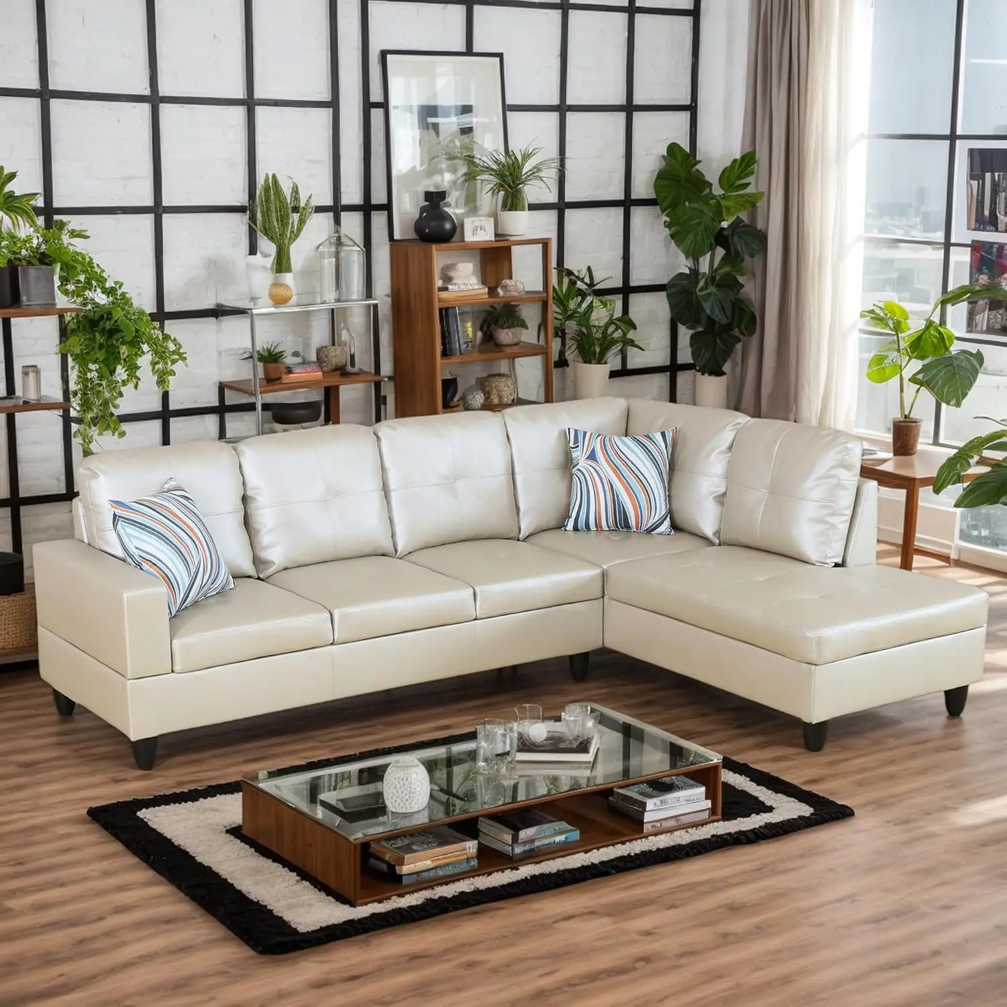 L-Shaped Modern Synthetic Leather Sofa Set for Living Room