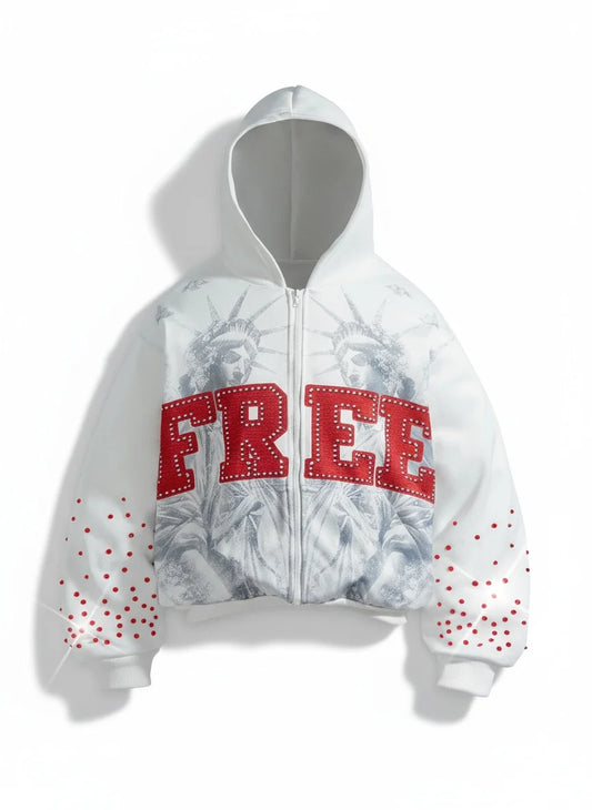 Fashionable rhinestone style loose hooded sweatshirt, American-style hooded embroidered casual hooded shirt