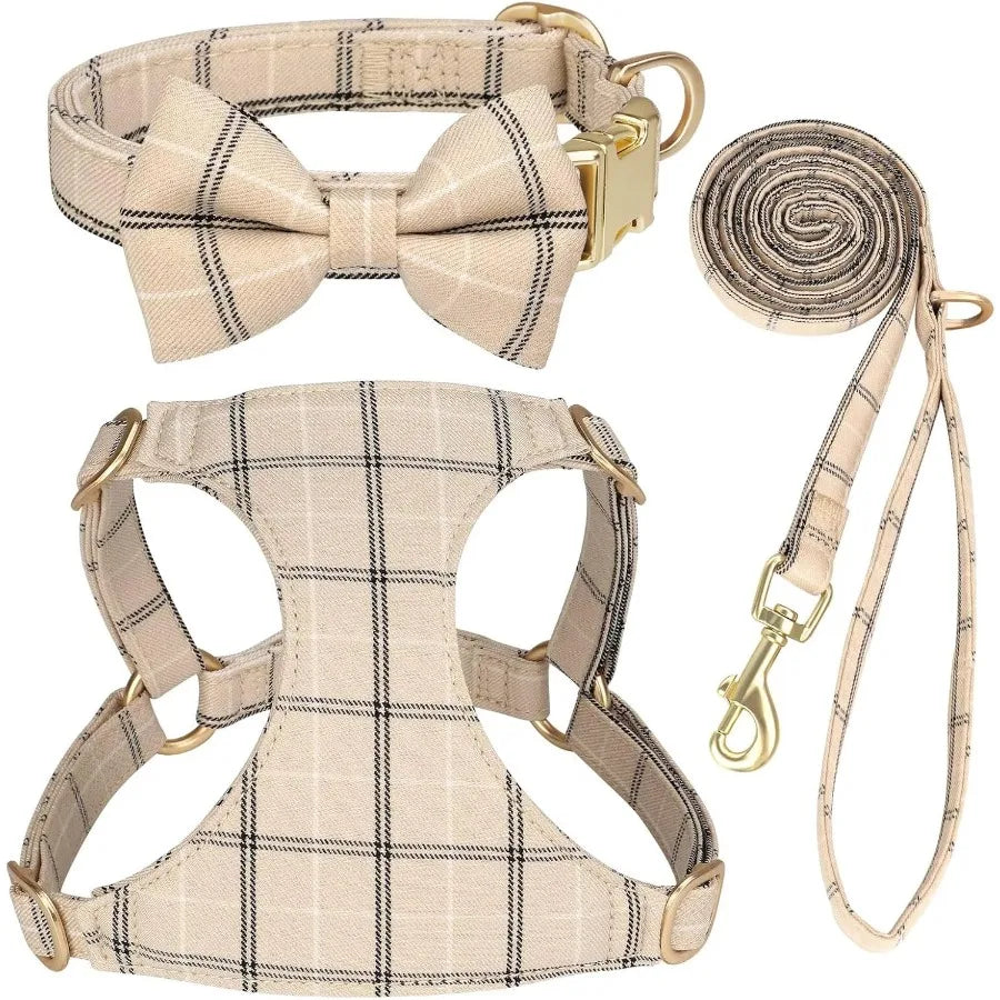 Hign-concerned Cute Dog Harness Leash Set Bowtie Accessory