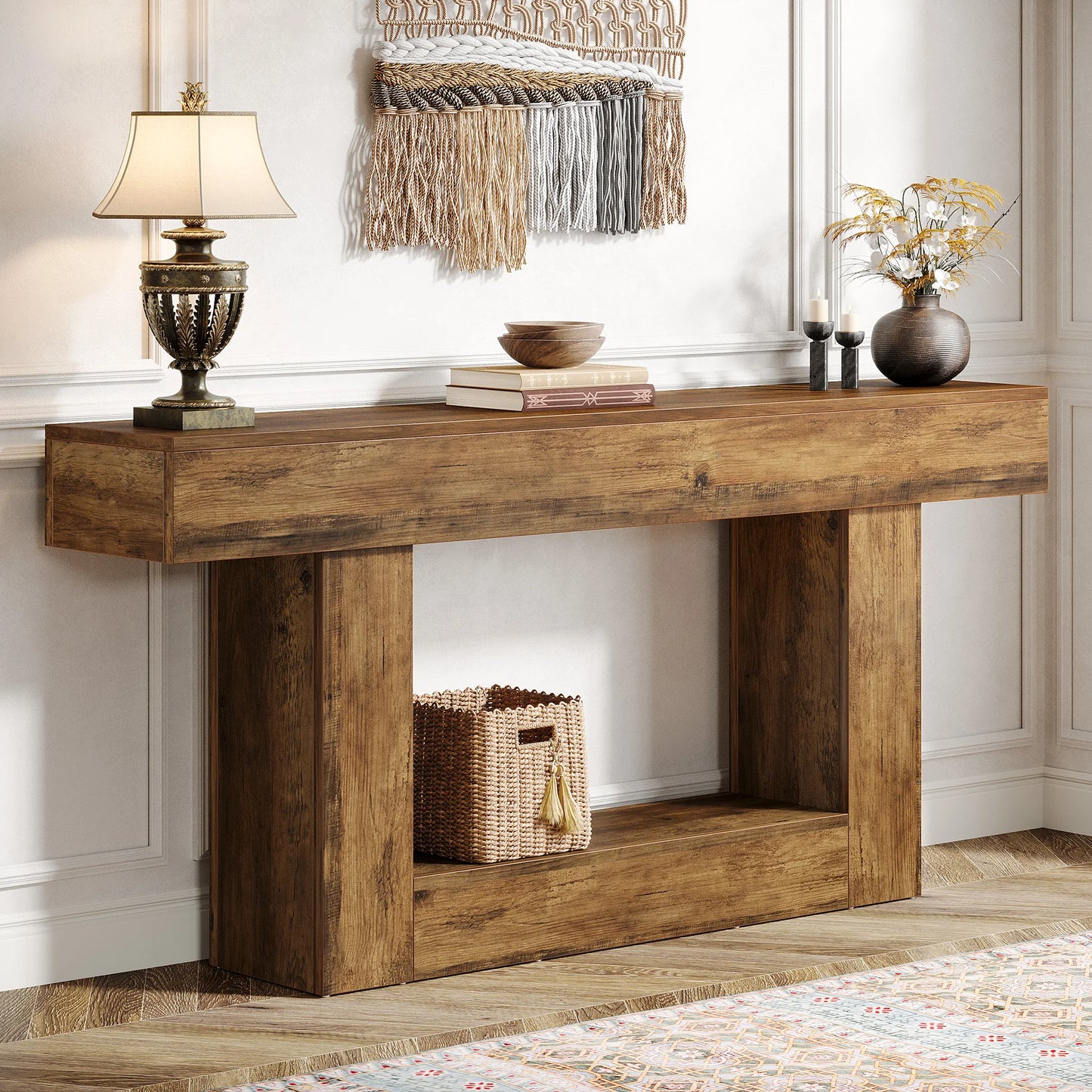 Tribesigns Farmhouse Console Table Two Tier Entryway Table With U Shaped Base Solid Wood