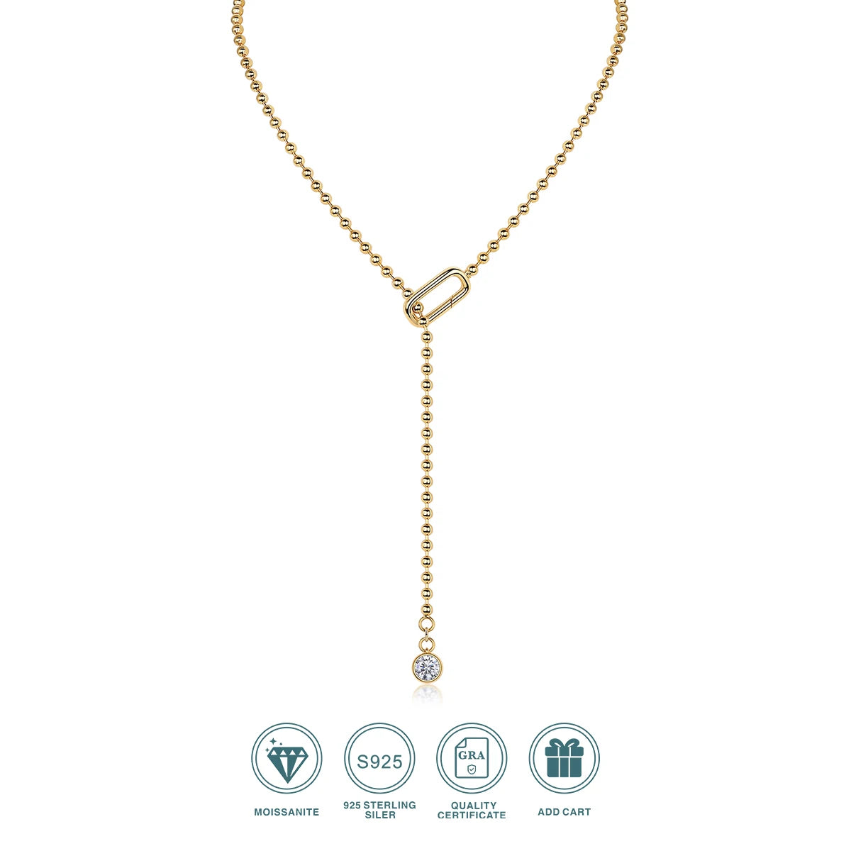 JIUZUAN ExquisitelyElegant MoissaniteGemstone Y Shape StatementNecklace S925 Silver 18K Gold
