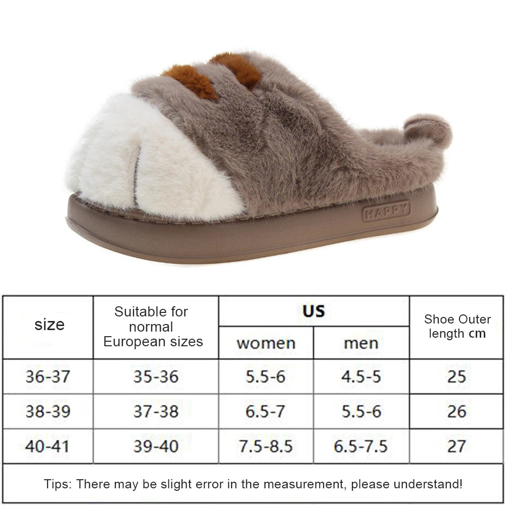 3D Cat Paw Slippers Women's Non Slip Warm Furry Mules