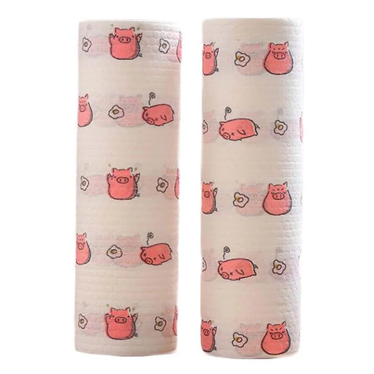 UltraAbsorbent Disposable Kitchen Paper Towels 2 Rolls Pig Design BiodegradableMaterials