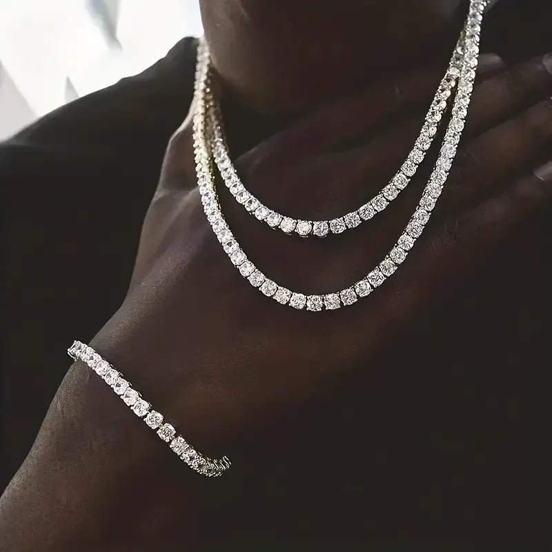 Moissanite Tennis Necklace 925 Sterling Plated Jewelry