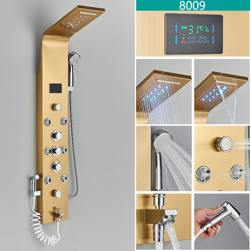 Wanmivezlo Shower Panel 6Way LED Rain WaterfallThermalIllumination Temperature Display Bidet