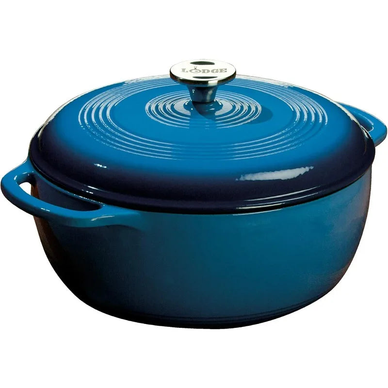 Lodge 6 Quart Enameled Cast Iron Dutch Oven with Lid Dual Handles Oven Safe up to 500° F or on Stovetop Use to Marinate Cook