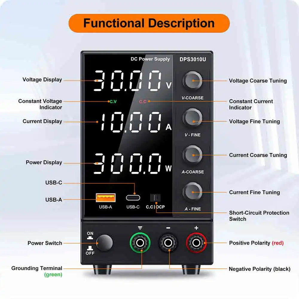 Wanptek DPS3010U Adjustable DC Power Supply for Laboratory Bench with LCD Display