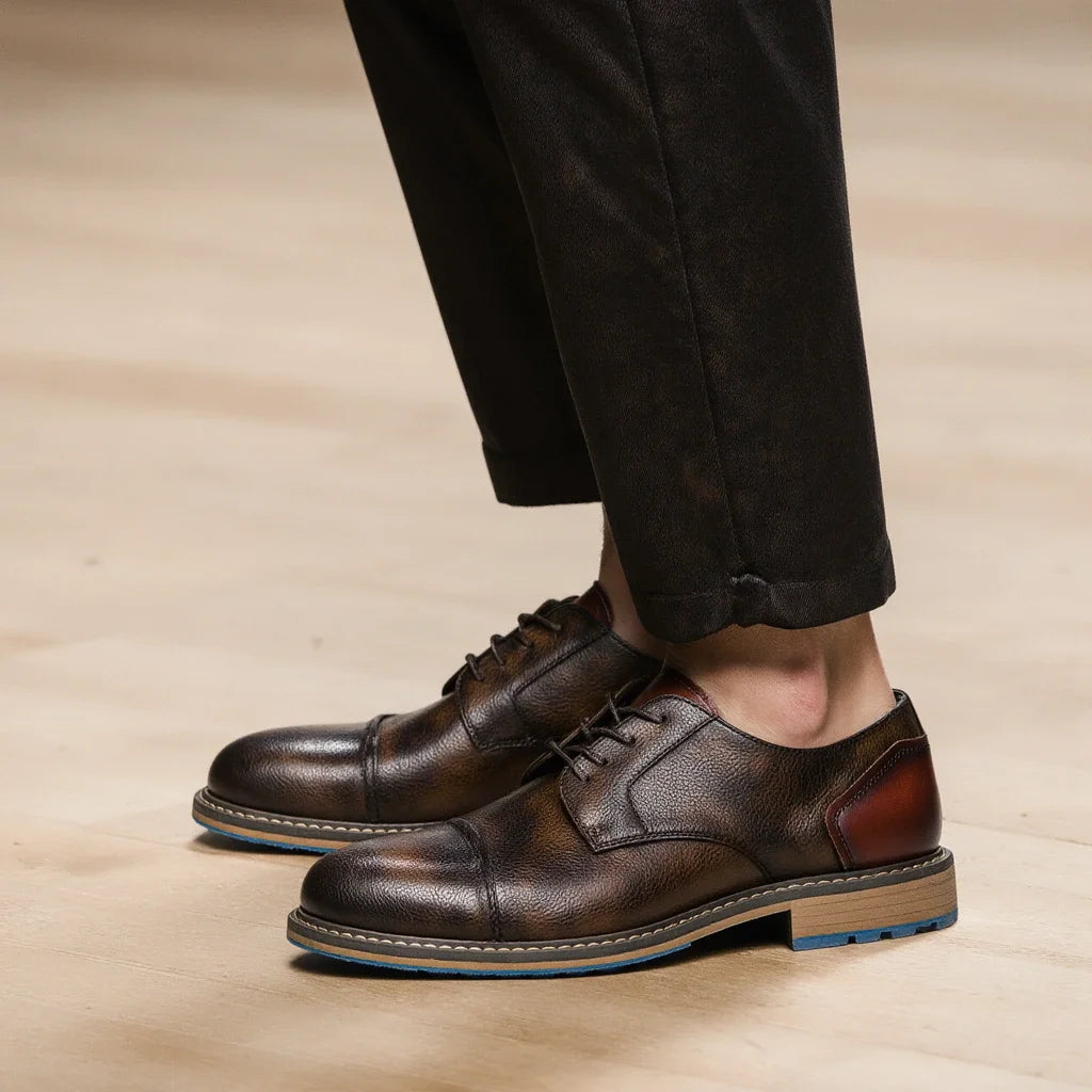 Hecrafted Retro Derby Shoes For Men Leather Casual Footwear