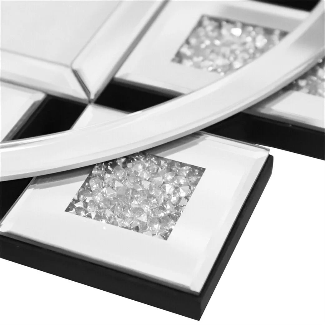 Round Wall Clock with Crushed Diamond Decor Beveled Mirror Edge