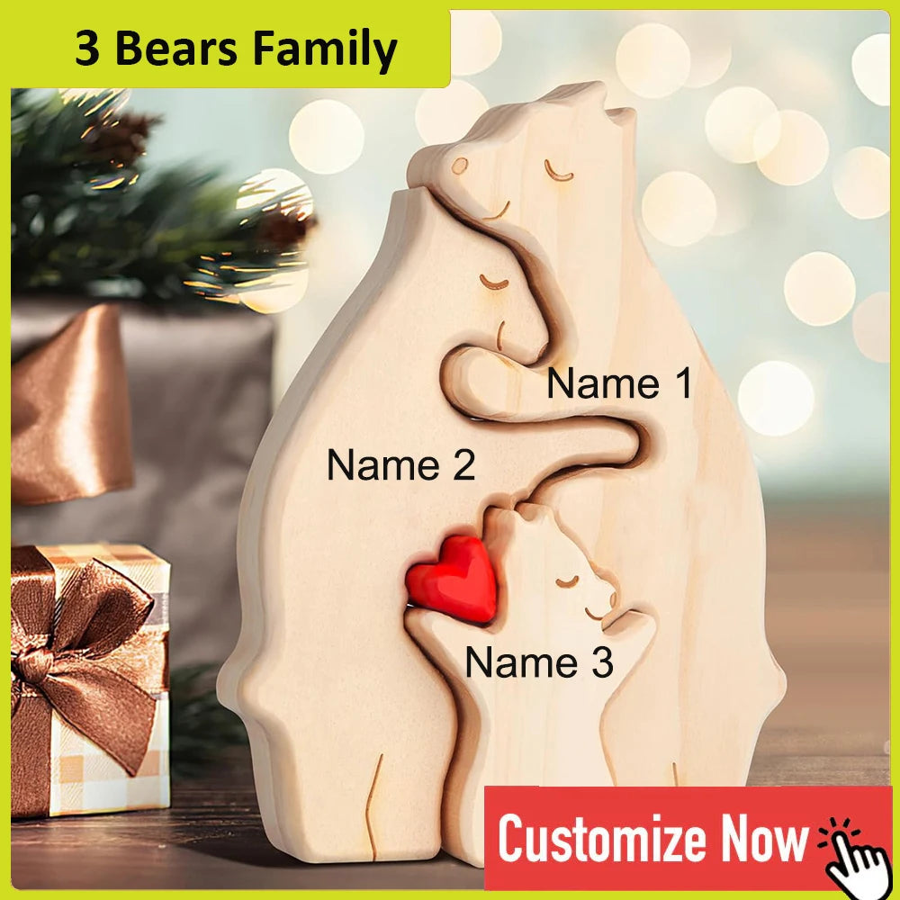 NONED Personalized Bear Family Wooden Puzzle With Free Engraving