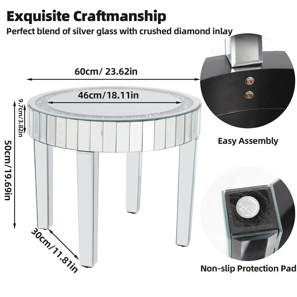 Crushed Crystal Mirrored Round Coffee Table