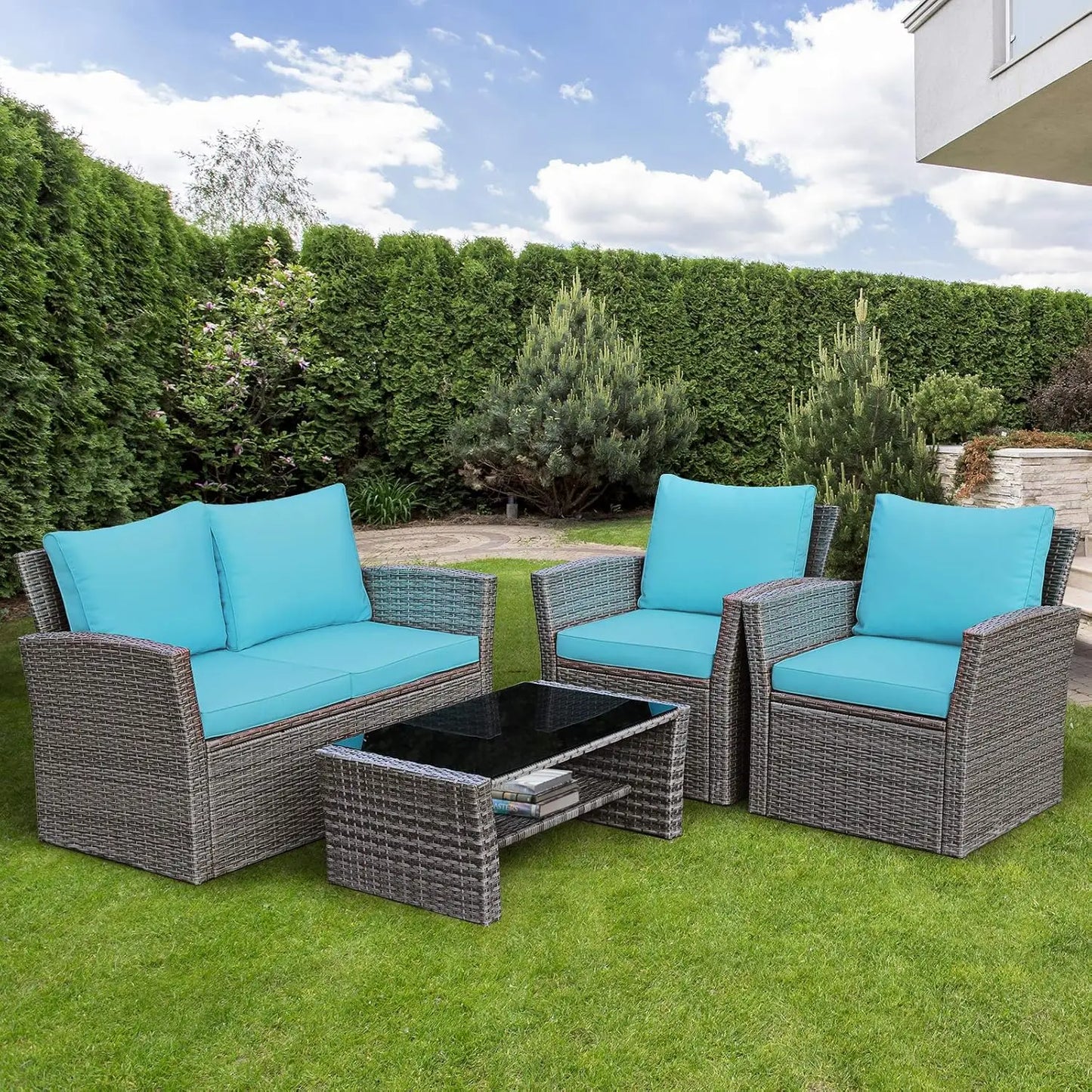 Patio Furniture Set All Weather Outdoor Sectional Rattan Sofa Table