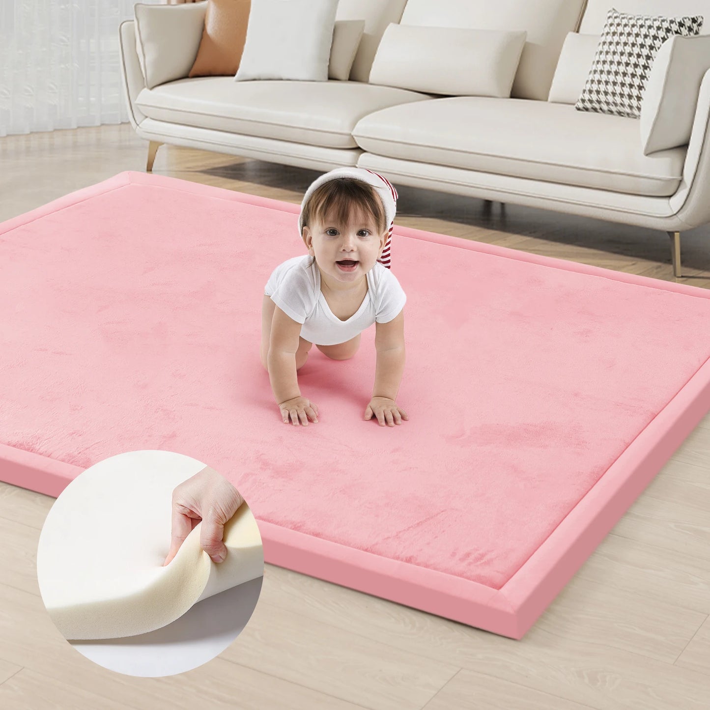 Huloo Sleep Memory Foam Playpen Carpet Non Slip Velvet Rug For Living Room Family Safe