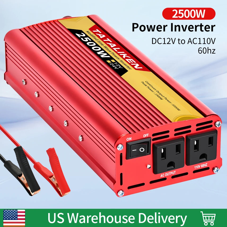 Tataliken 600W-2500W Inverter 12V/24V To 110V 60Hz VehicleMounted Household OffGridReady