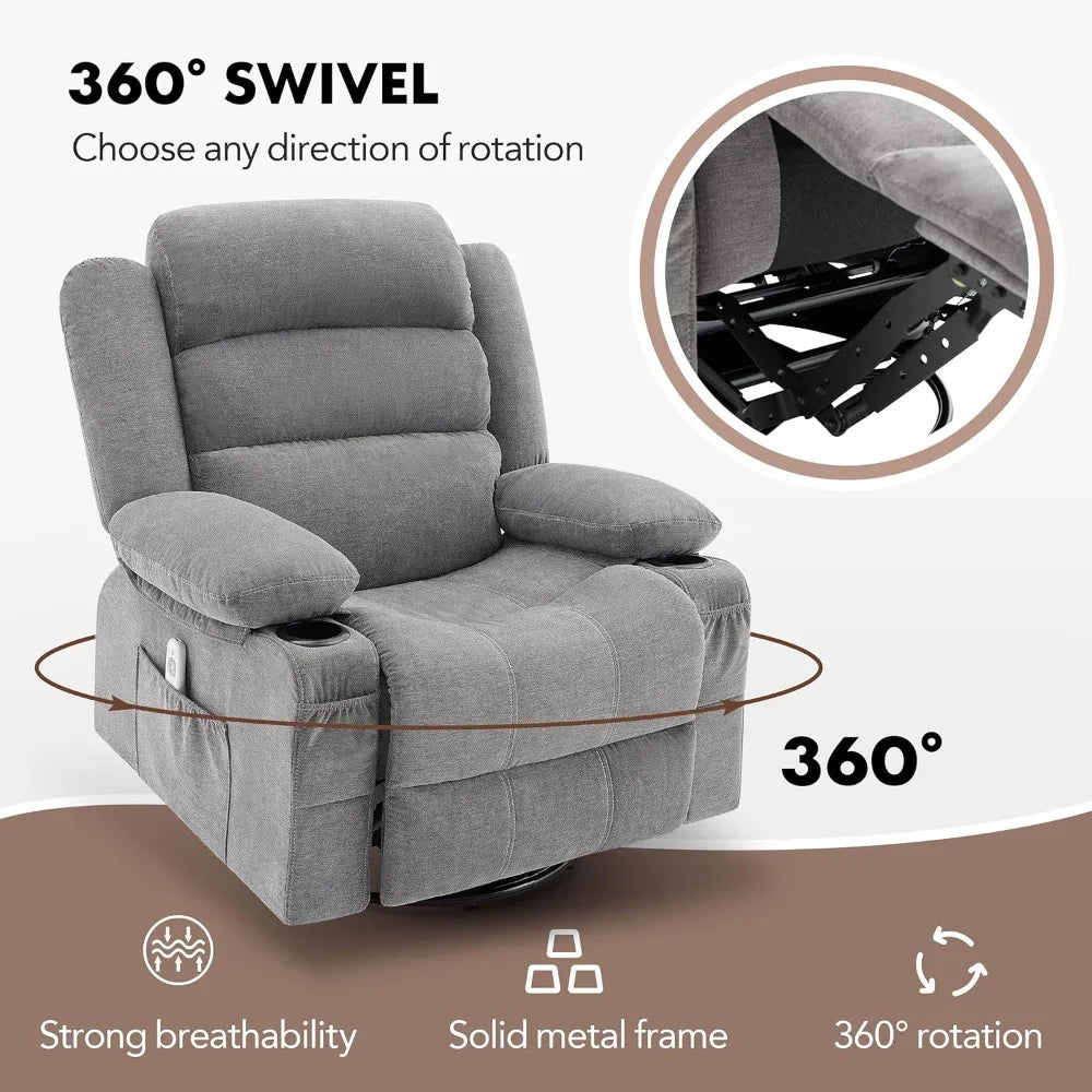 Rocker Recliner Chair With Heat And Massage 360 Swivel