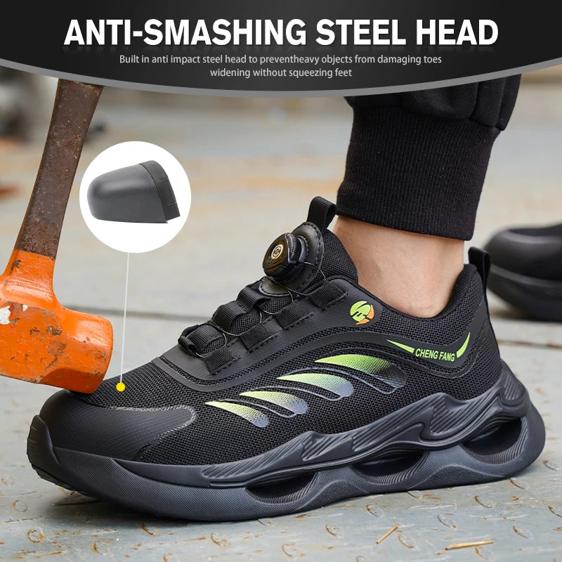Waterproof Anti-Smash Anti-Puncture Lace-Free Safety Shoes For Men
