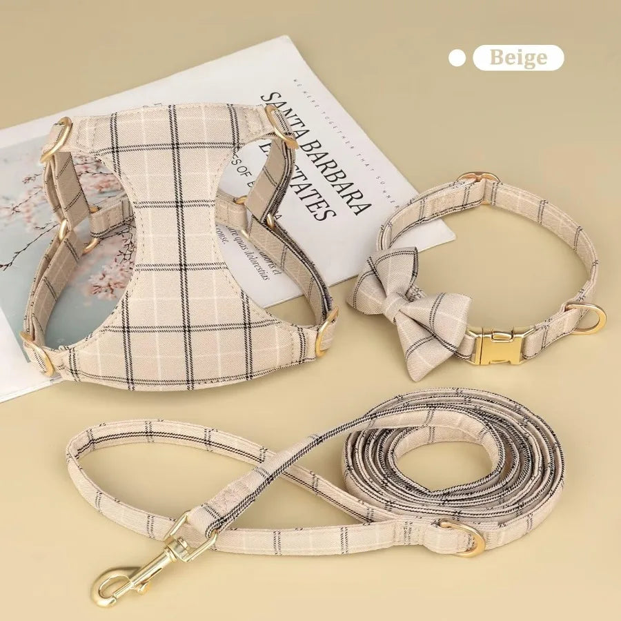 Hign-concerned Cute Dog Harness Leash Set Bowtie Accessory