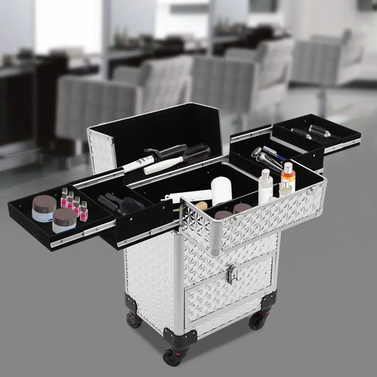 BYMAOCAR Travel Beauty Luggage W/Trolley Lock, Rolling Makeup Train Case, Portable Makeup Organizer Suitcase