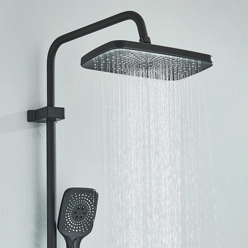 MYQualife Brass Shower System Set With Rainfall Head Wall Mounted Hot Cold Water