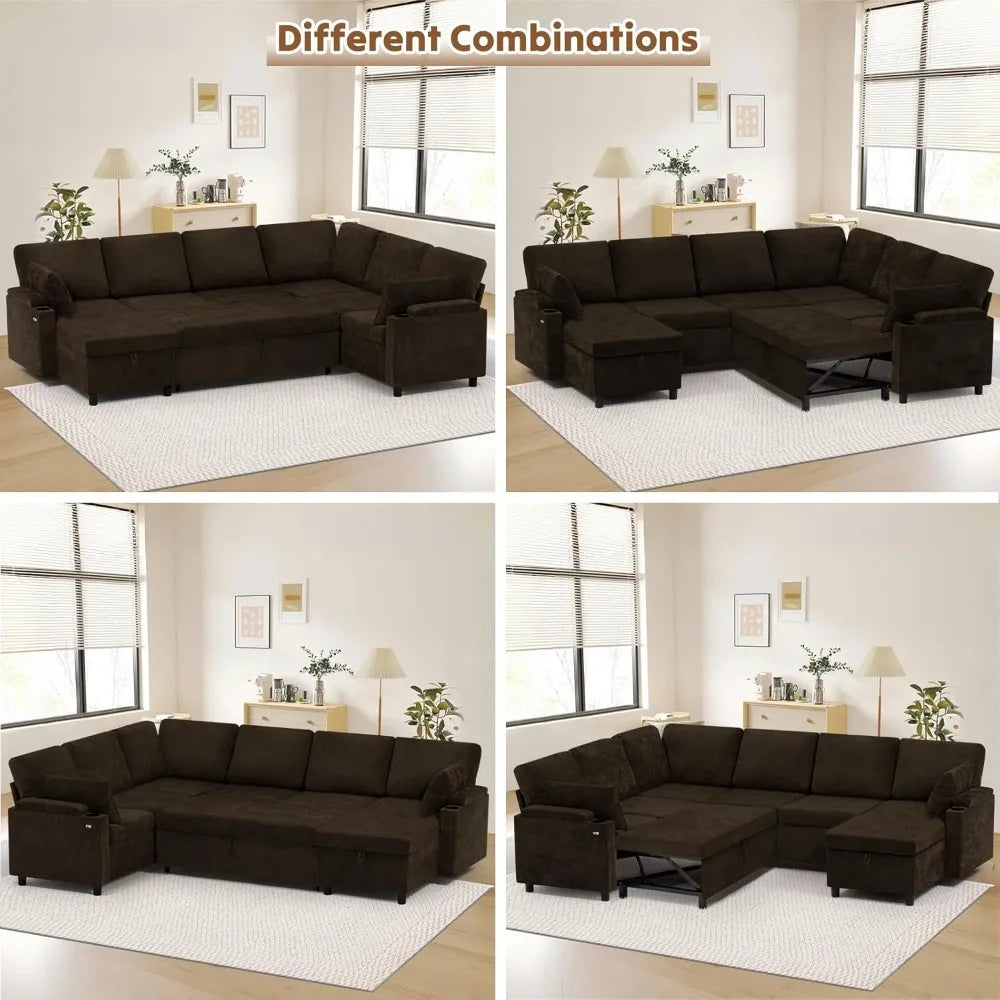 TexturedChenille Flip Up PremiumQuality Modular Sectional Sofa With USB ChargingPorts
