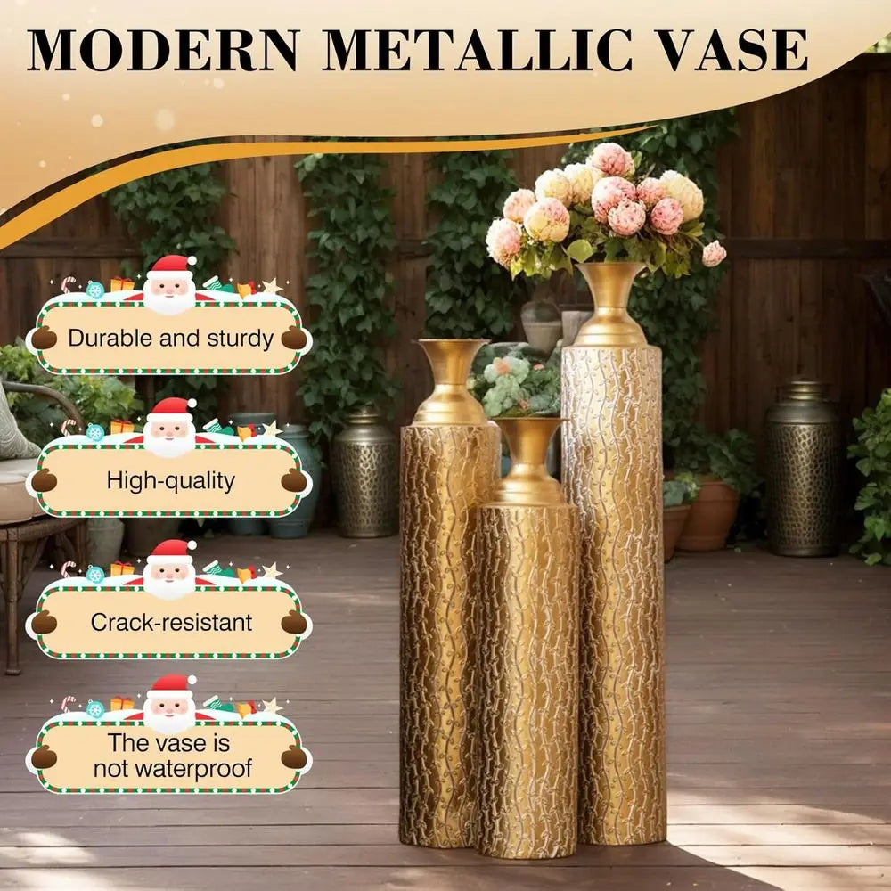 Decorative Tall Metal Floor Vases Set of 3