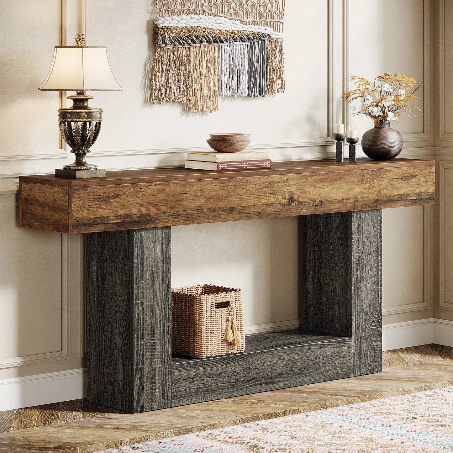 Tribesigns Farmhouse Console Table Two Tier Entryway Table With U Shaped Base Solid Wood