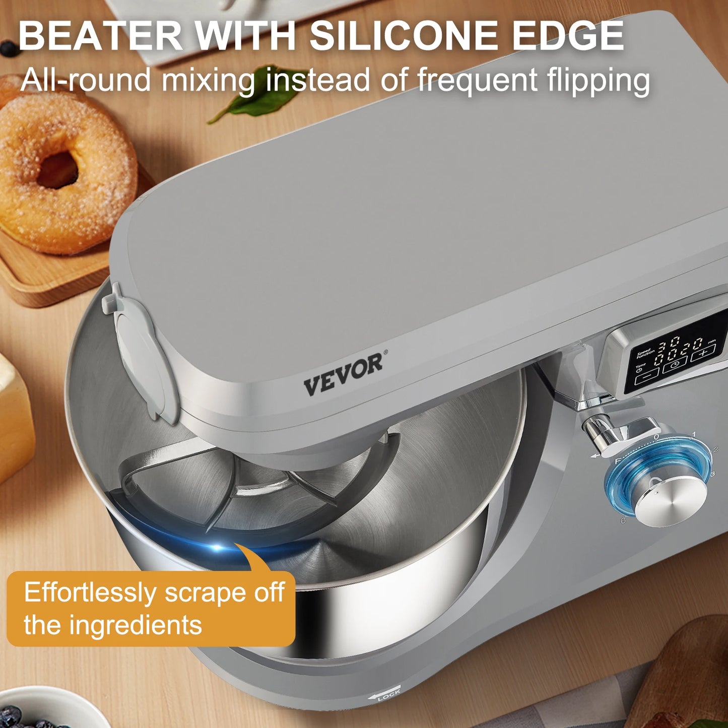SucceBuy 5 IN 1 Stand Mixer Tilt-Head Multifunctional Electric w/ 6 Speeds LCD Screen Timing 7.4 Qt Stainless Bowl Dough Hook