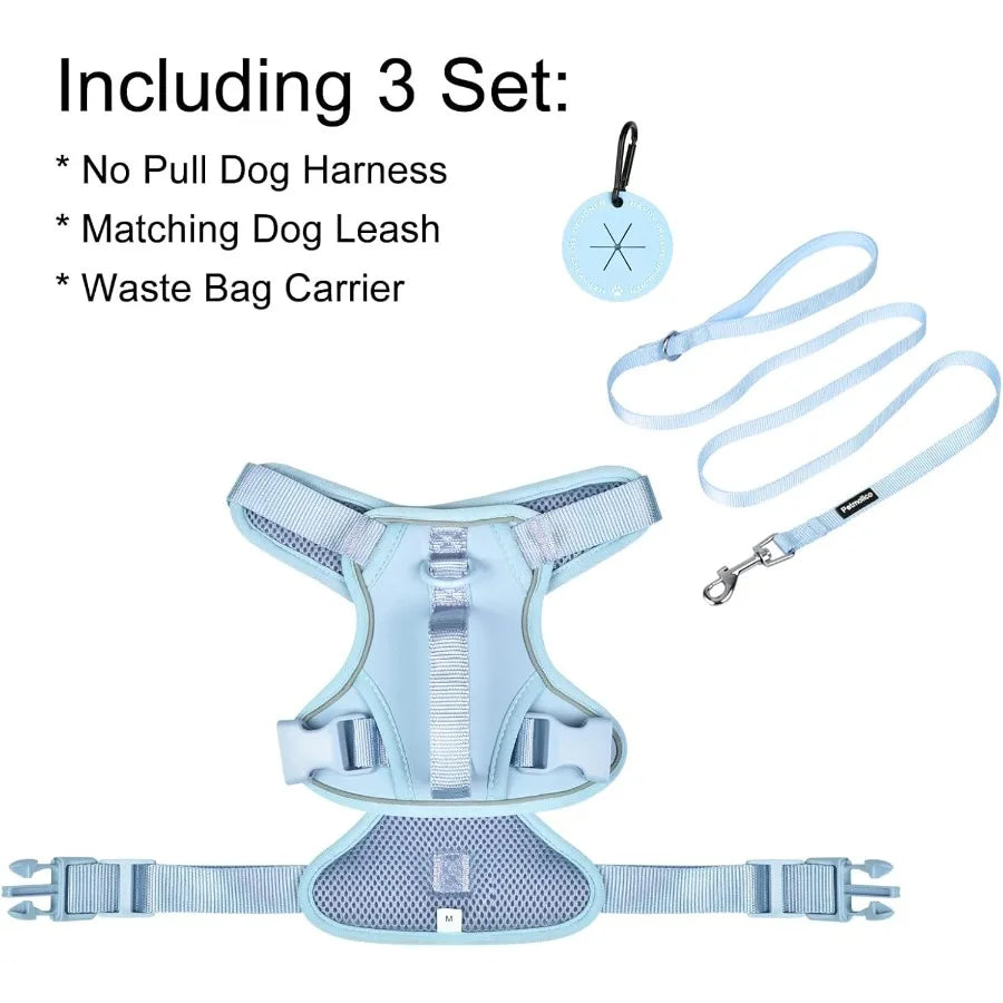 Dog Harness With Two Leash Clips Soft Handle Reflective Strips