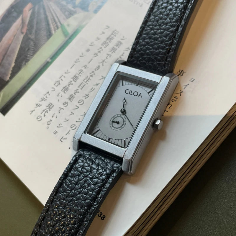 CILOA Men's Quartz Watch Square Stainless Steel Case Waterproof