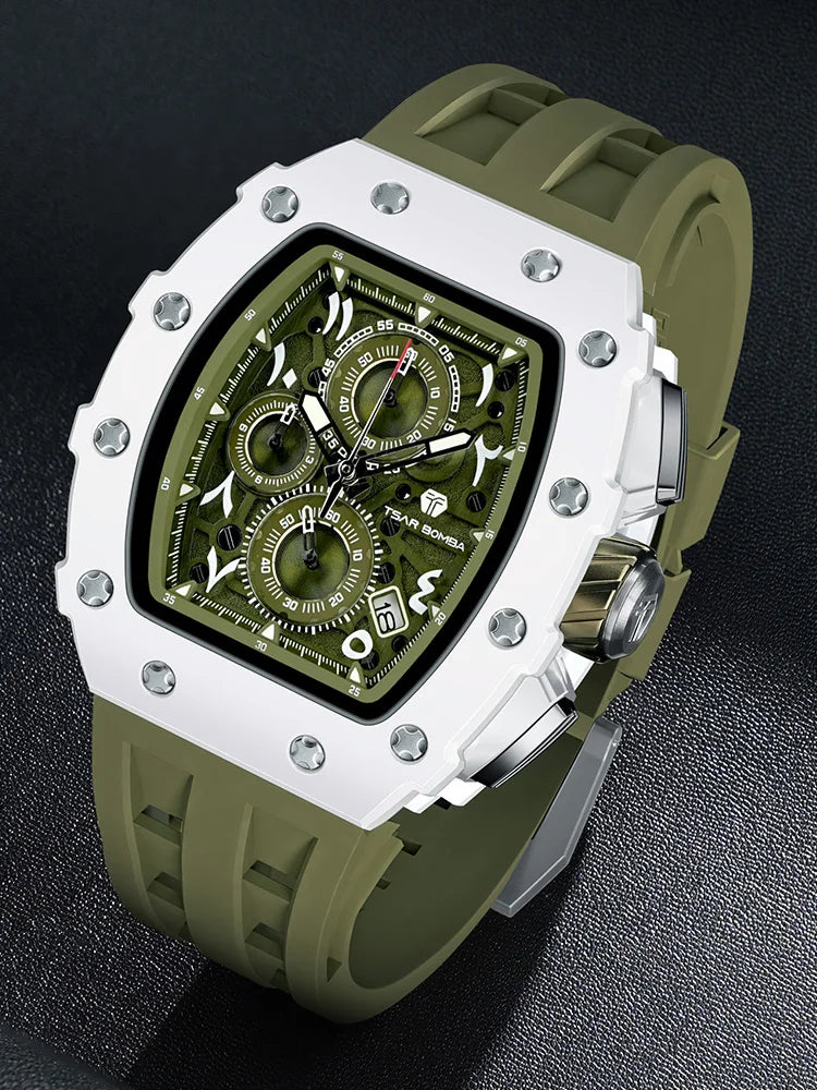 TSAR BOMBA Tonneau Stainless Steel Waterproof Wristwatch For Men