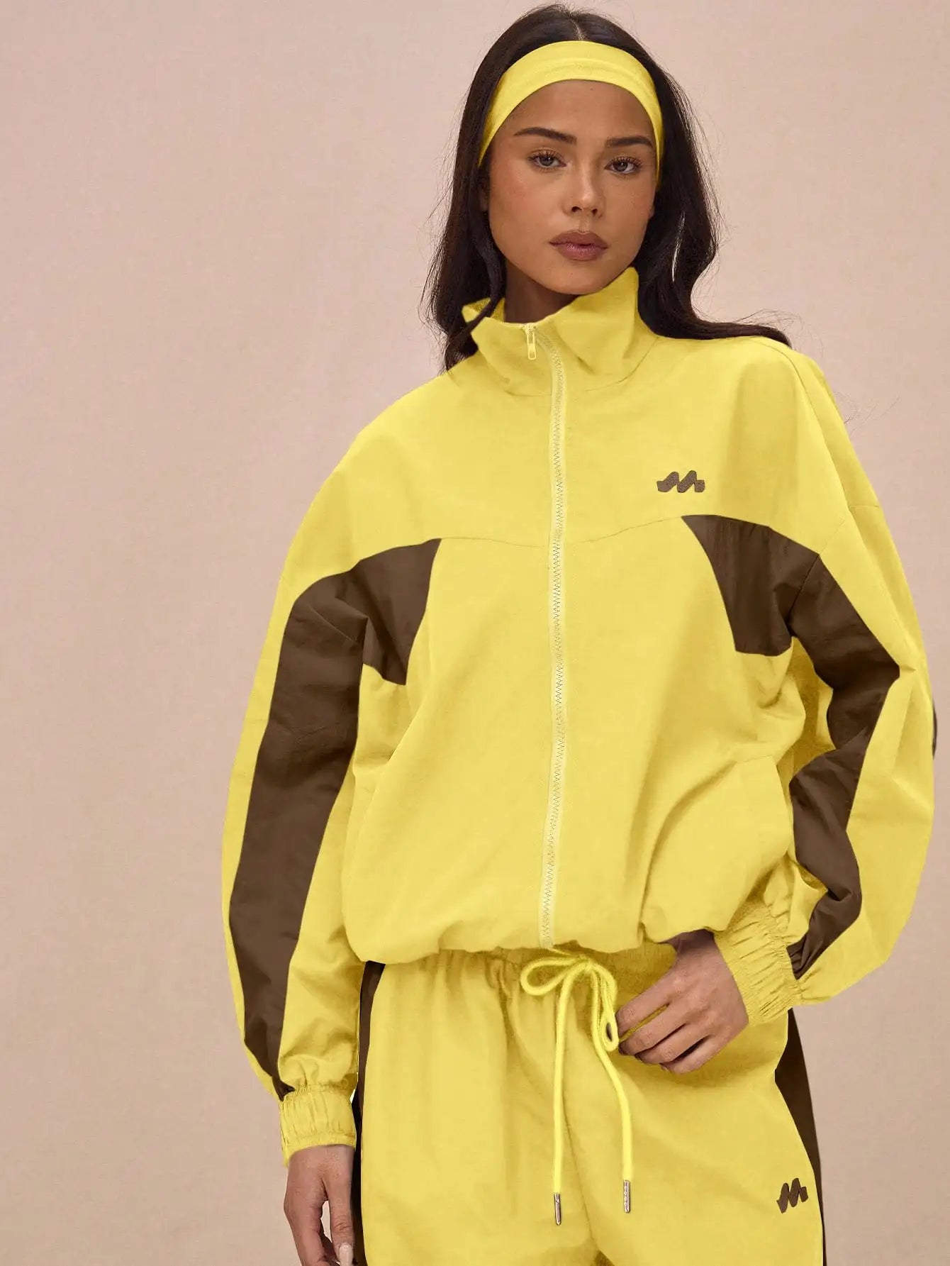Oversized Nylon Track Jacket with Contrast Panels, Full Zip, Sporty Style for Spring Festival & Everyday Wear