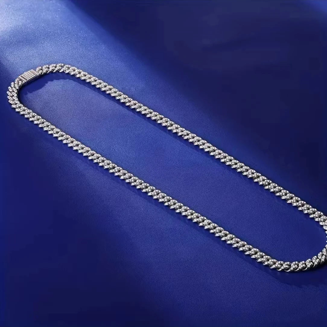JIUZUAN Moissanite Cuban Chain Necklace Unisex 925 Silver