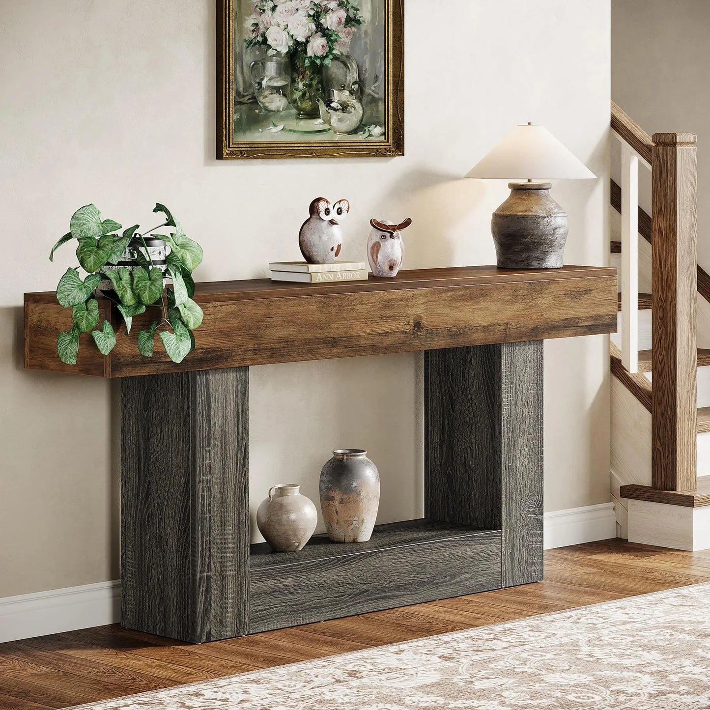 Tribesigns Farmhouse Console Table Two Tier Entryway Table With U Shaped Base Solid Wood