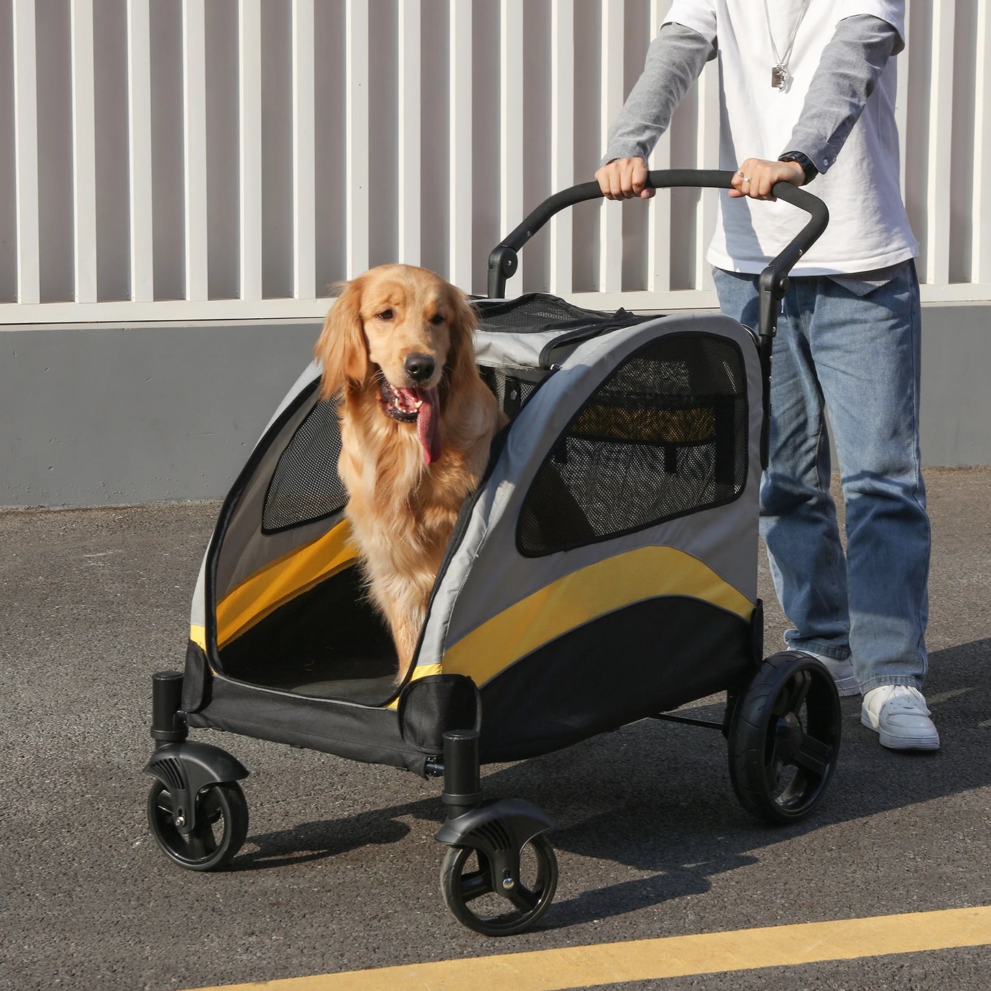 Dog Stroller Four Wheel Folding Jogger Wagon Travel Carrier 55kg