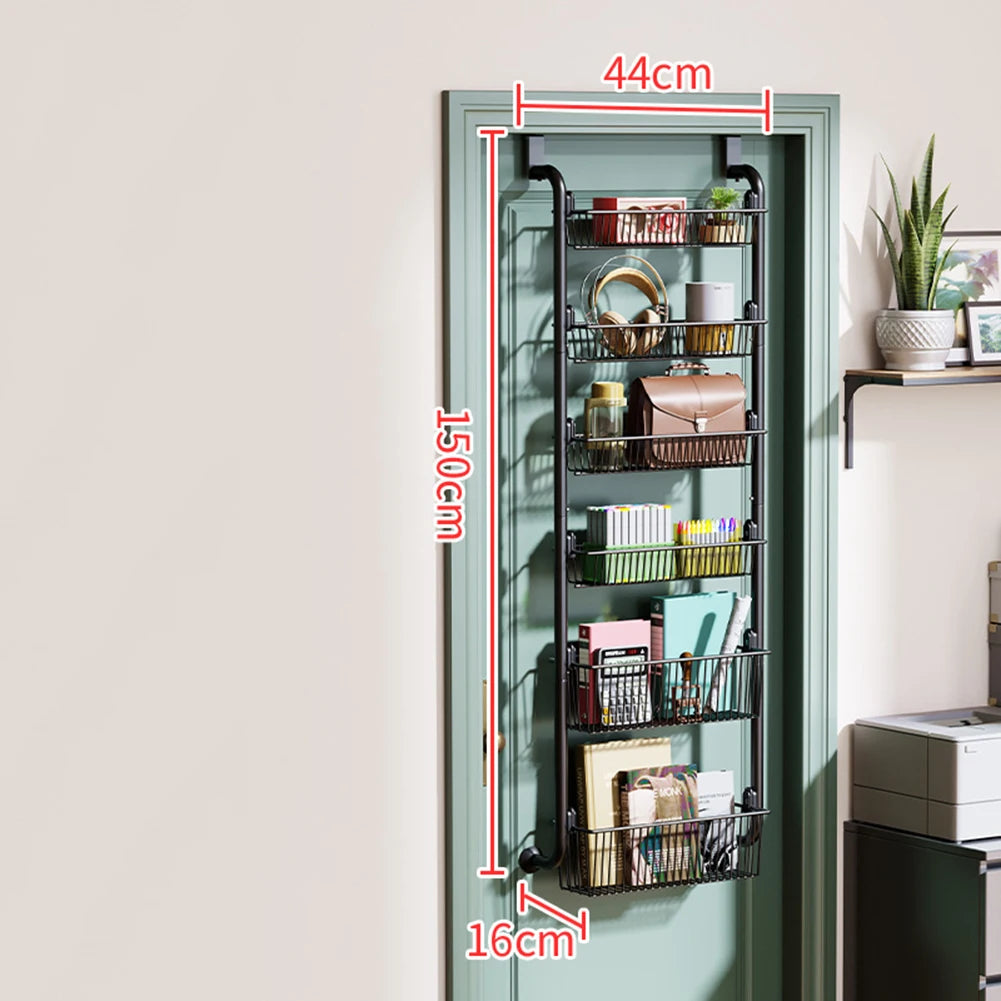 Over The Door Storage Organizer, Metal Hanging Shelf with Adjustable Basket for Bedroom & Kitchen, Space-Saving Door Organizer