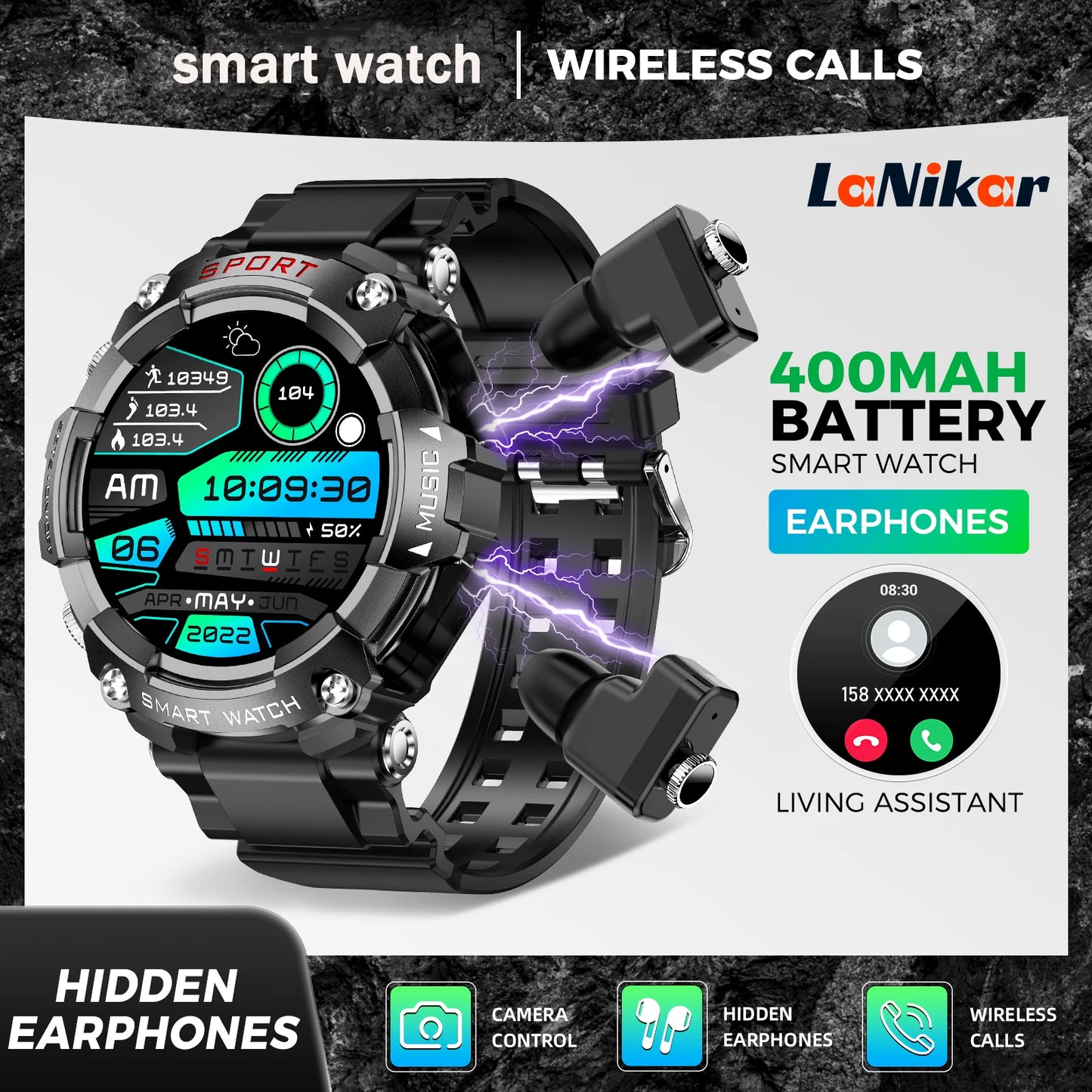 LaNikar Smart Watch AMOLED Display In Ear Bluetooth Headset