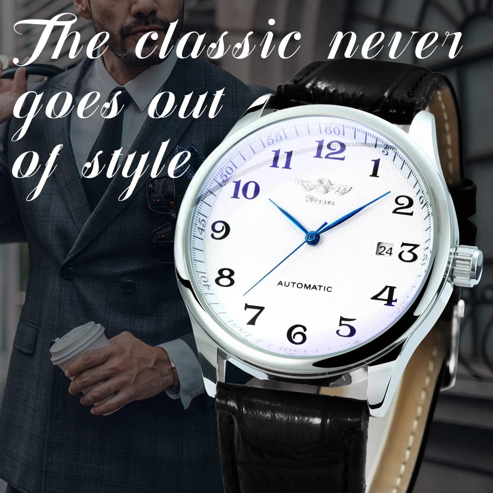 AOKULASIC Classic Business Automatic Mechanical Watch For Men Leather Strap