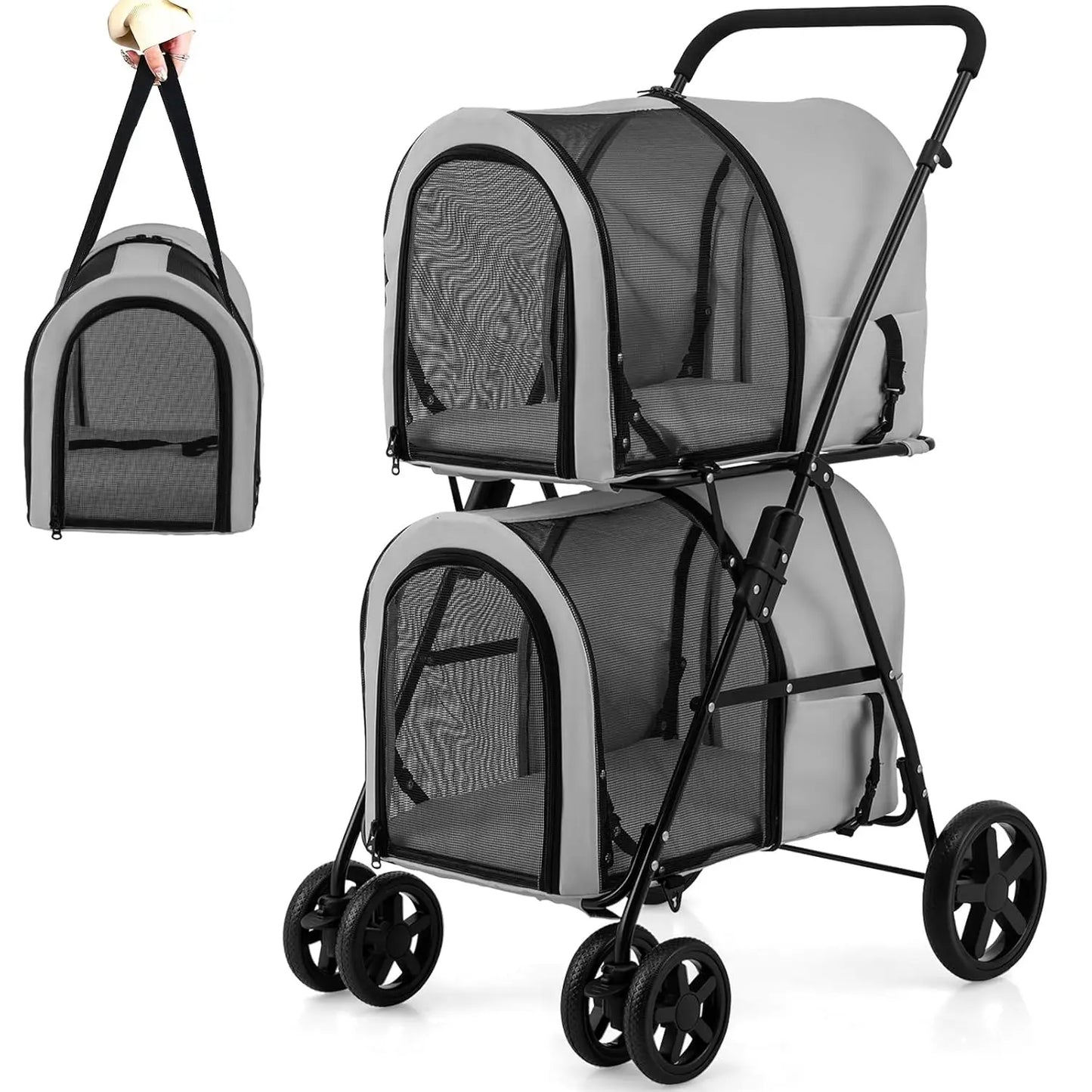 XMSJ Giantex Double Pet Stroller With Detachable Carrier Bags