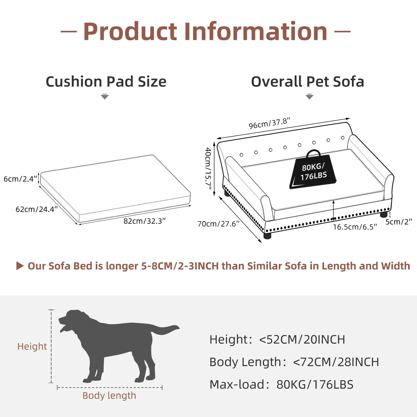 BINGOPAW Elevated Dog Bed Sofa With Waterproof Removable Cushion