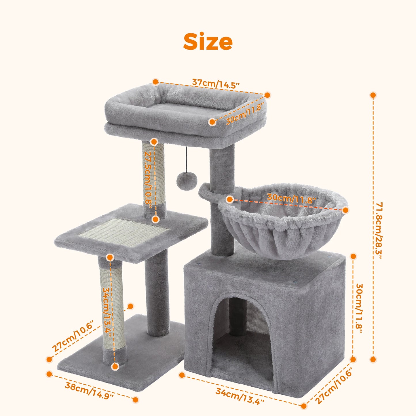 PAWZ Road Premium UltraDurableMultiLevel CatActivityTree Tower For Indoor Cats HammockPosts